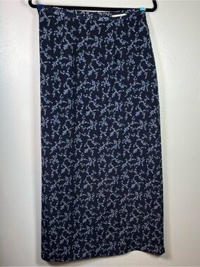 Maurices Navy Maxi Skirt with Light Blue Floral Print
